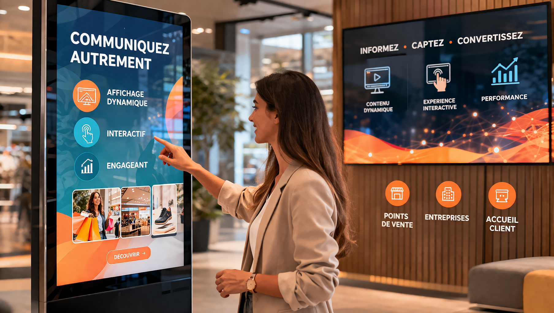 Écran d'affichage dynamique MC2I Solutions diffusant du contenu en point de vente